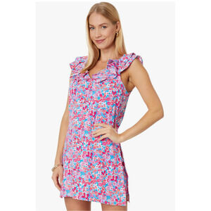 2 Lilly Pulitzer Linwood Ruffle Pink and Blue Print Romper NWT